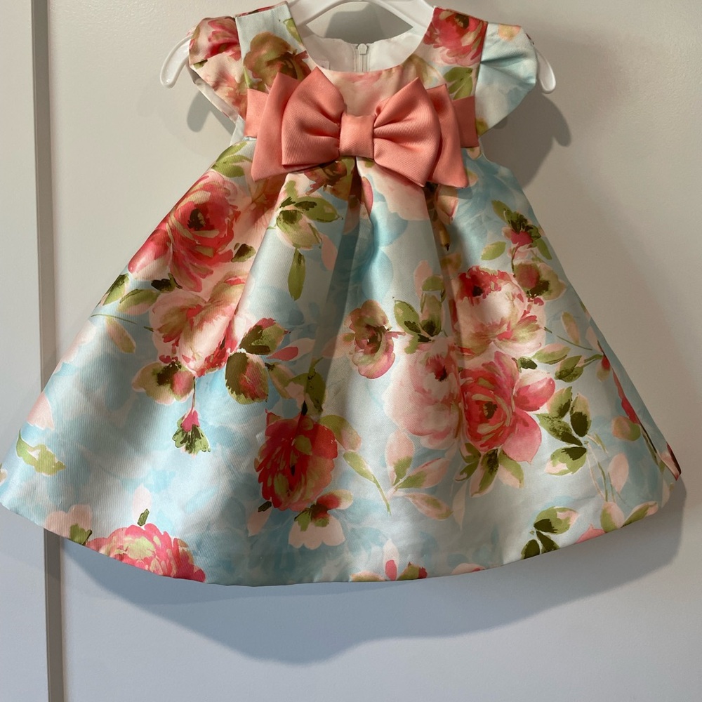 Bonnie Jean blue & pink floral party dress 12 months